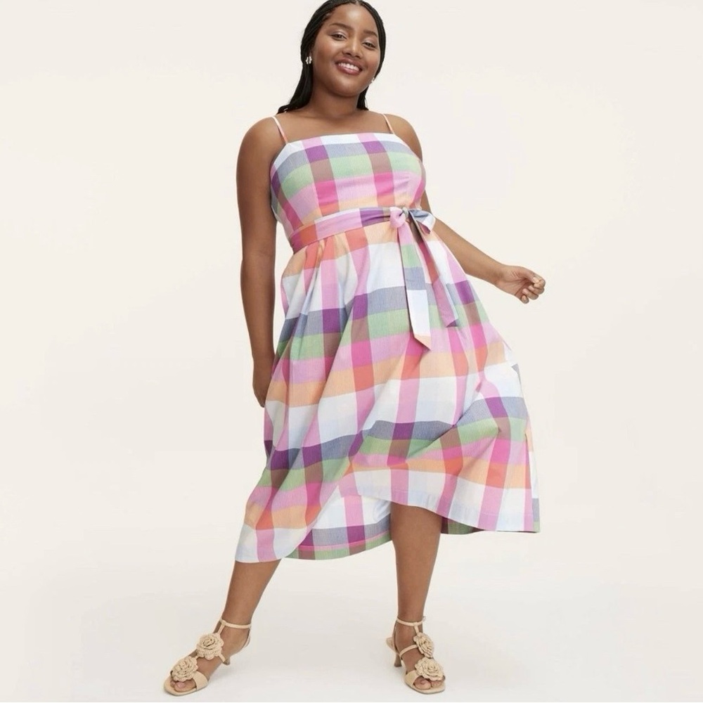 NWT Kate Spade New York x Target Pink Plaid Bow Tie-Waist Midi Dress LARGE